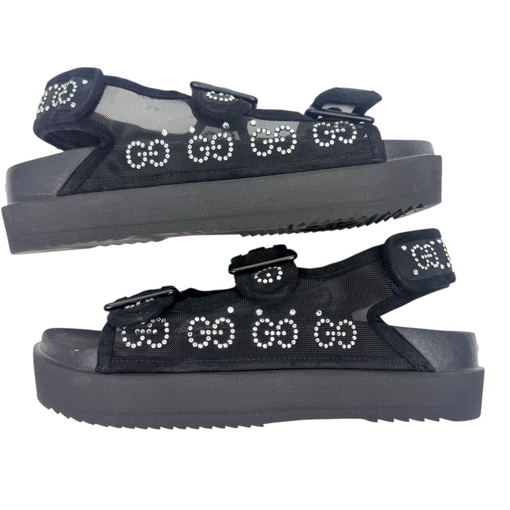 Gucci GG Crystal Embellished Mesh Sandals Black Size 37 - Picture 7 of 9
